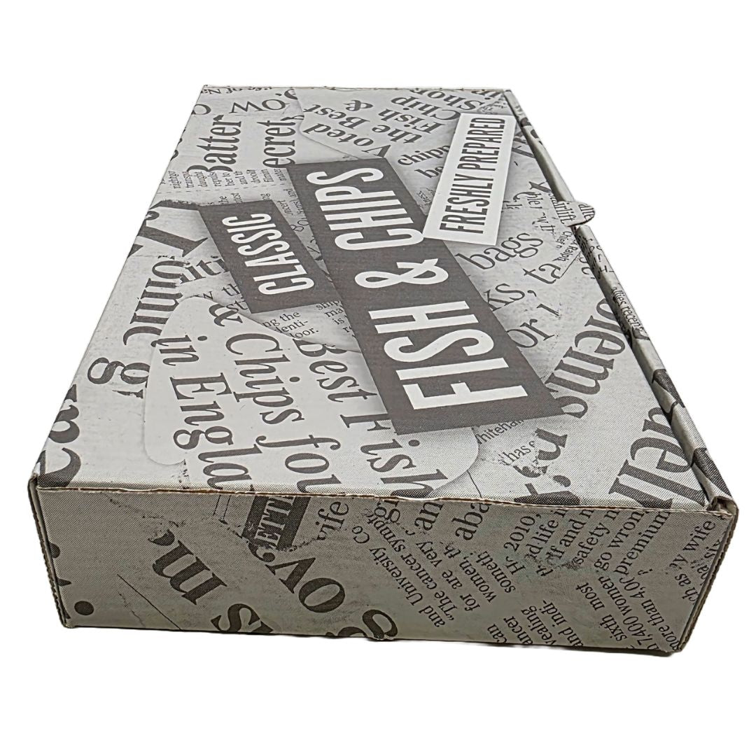 Fish and Chips Boxes Closed Side View