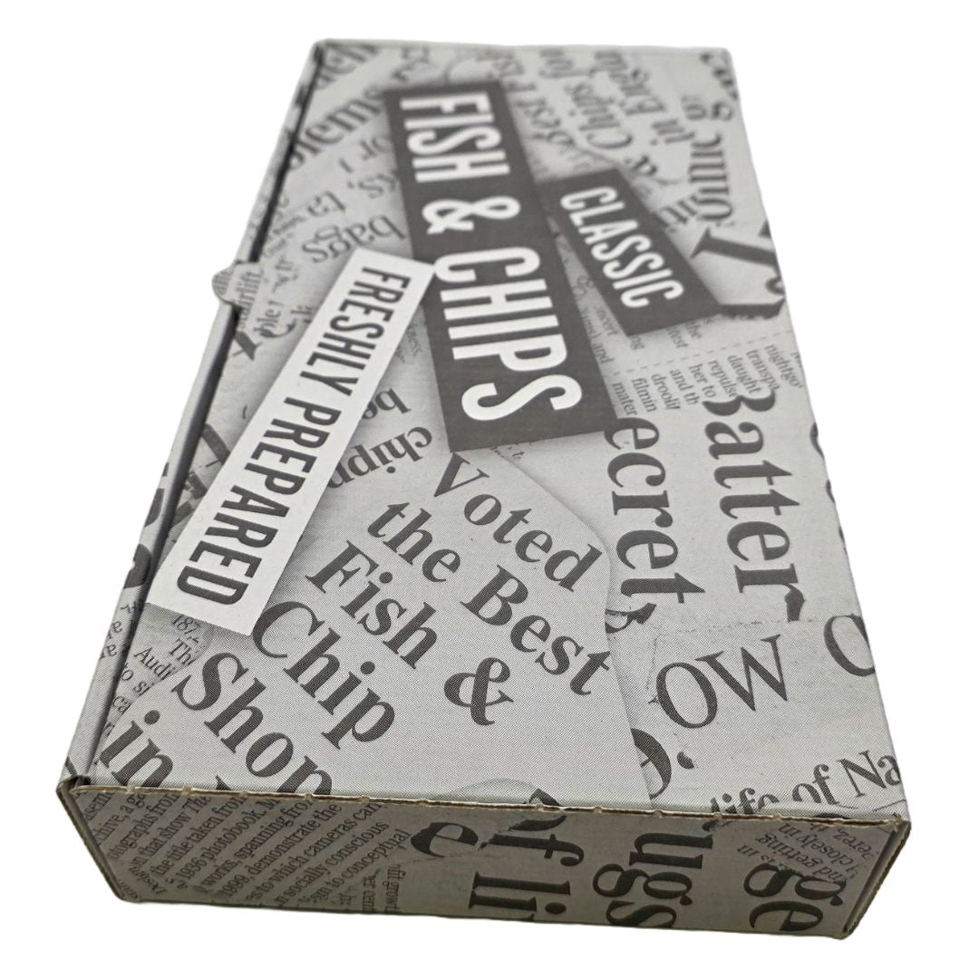 Fish and Chips Boxes Closed Side View