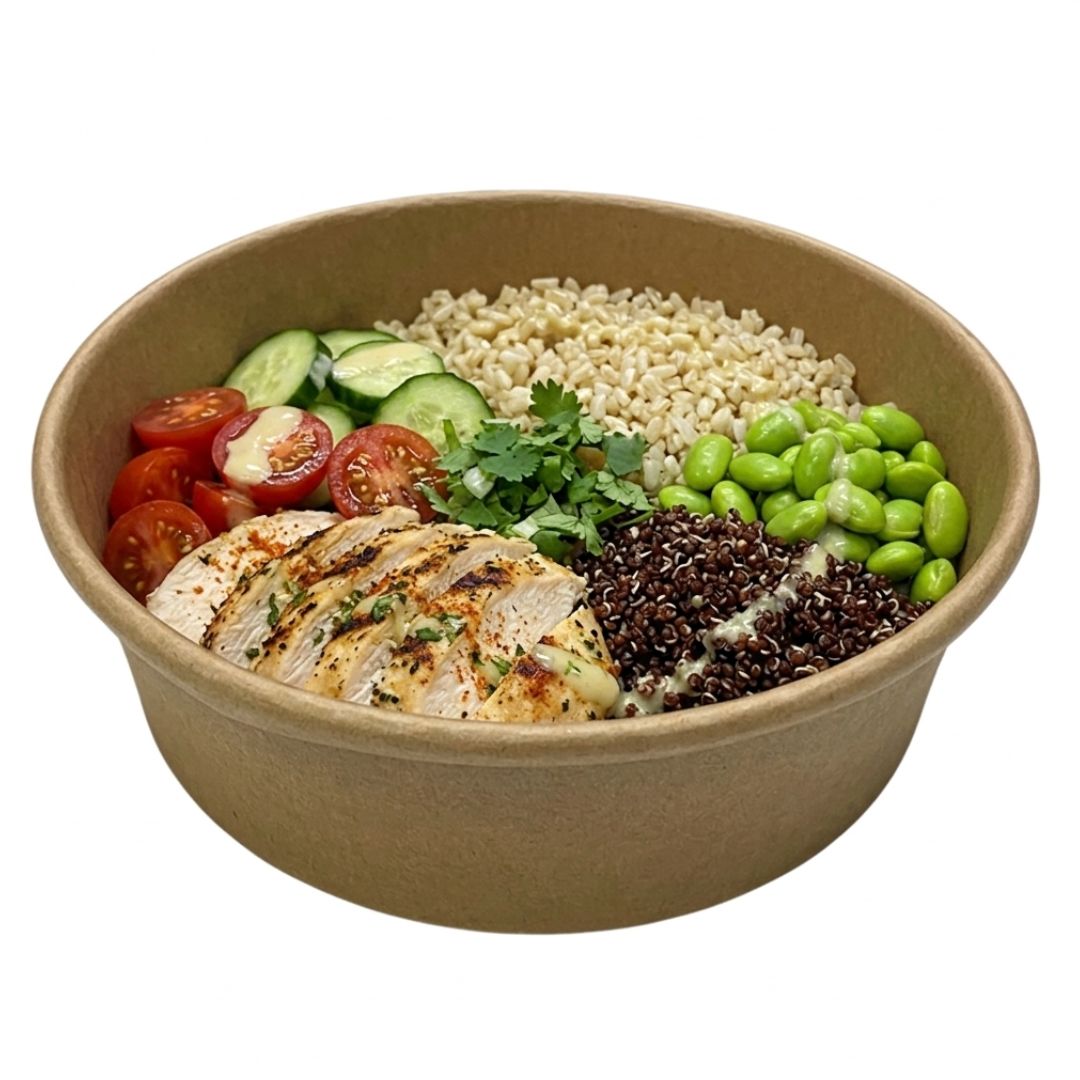 Kraft Paper Food Bowl 500ml with Food