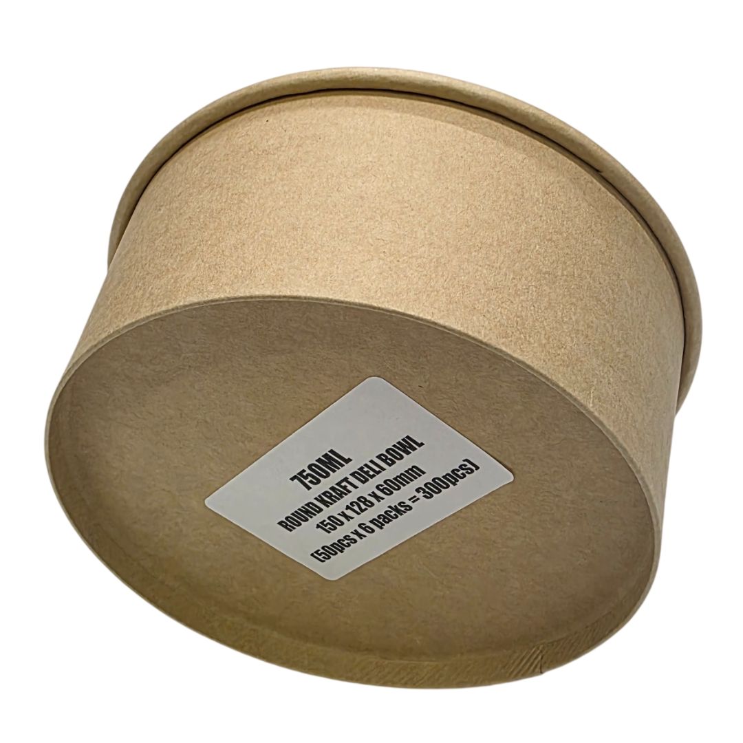 Kraft Paper Food Bowls 750ML Bottom Angled View